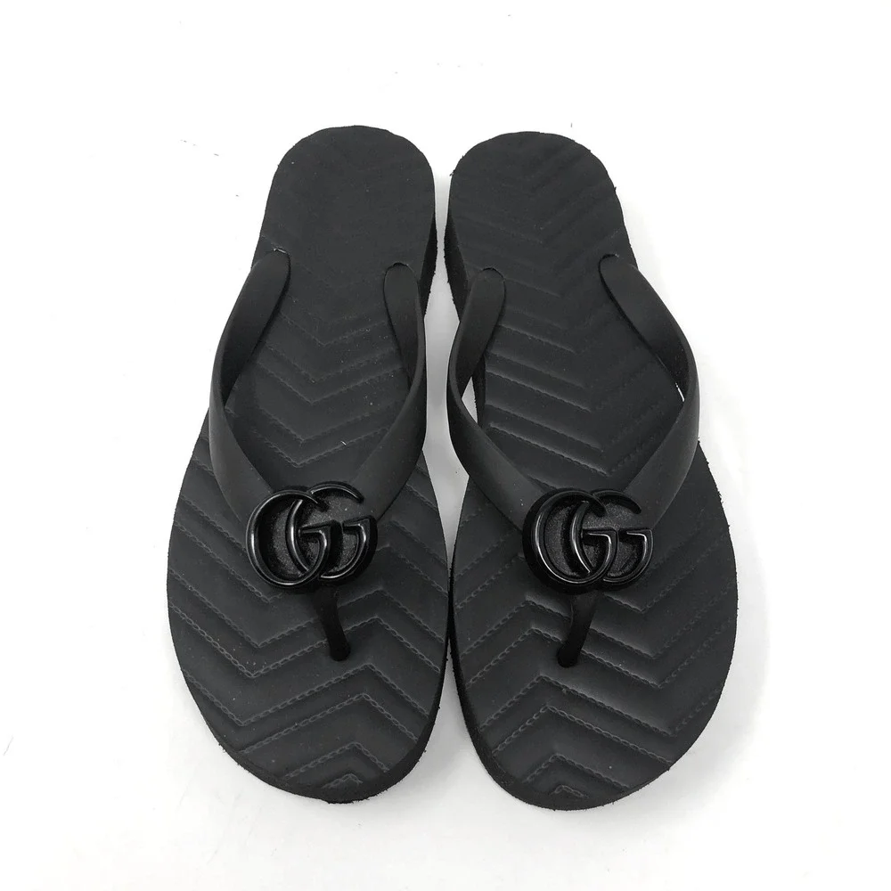 Gucci Platform Thong Sandals 40 US 9.5 Womens Nero Black Double G Marmont Italy